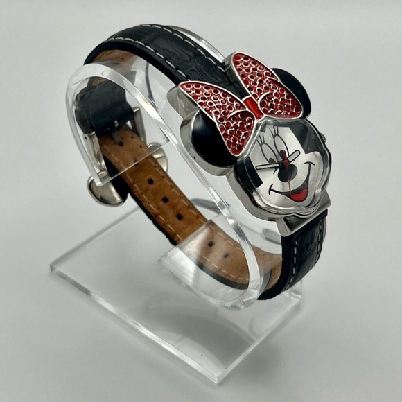 Disney Vintage Happy Minnie Mouse Red Stone Ears Watch Working - Picture 3 of 9